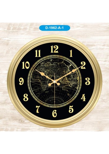 1964 Premium Serisi Dünya Haritası Desenli Duvar Saati 45 cm Gold-Black
