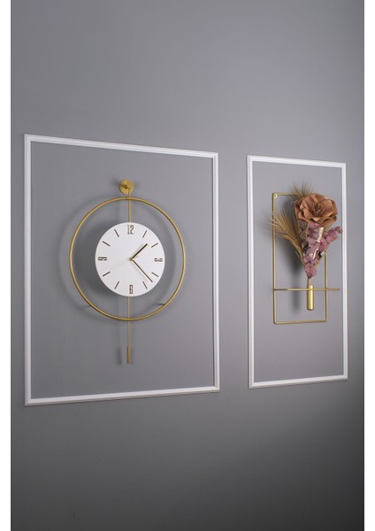 Xxl 3'lü Gold Kristal Set ,saat-Çiçeklik ve Çiçek , Pilli LED Quartz Mekanizmalı Duvr Saati fırsatları