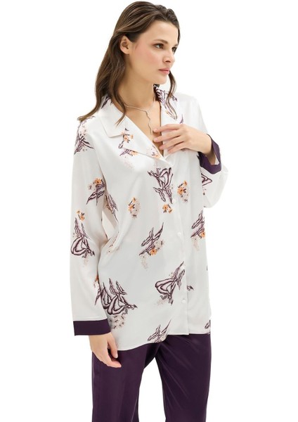 Kadın Saten Uzun Ikili Pijama Takım