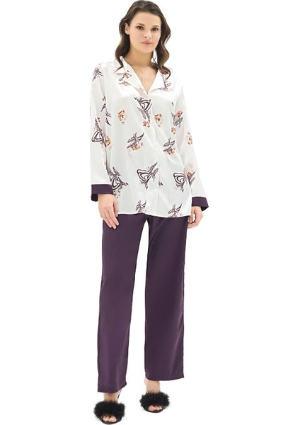Kadın Saten Uzun Ikili Pijama Takım