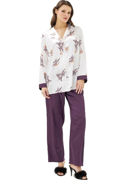 Kadın Saten Uzun Ikili Pijama Takım