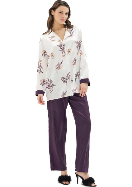 Kadın Saten Uzun Ikili Pijama Takım