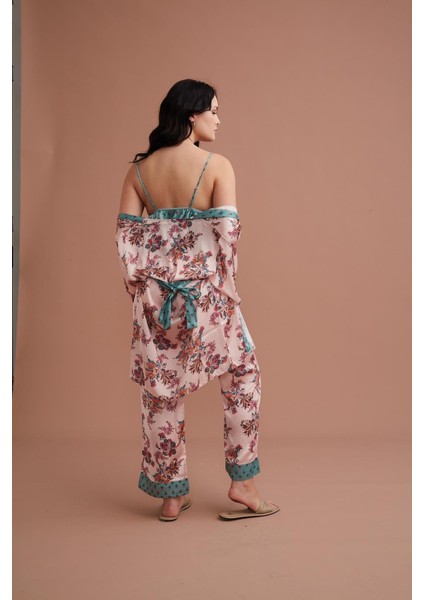 Pudra Kadın Saten Üçlü Takım modelleri