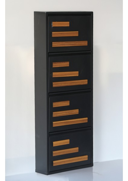 4 Raflı Mdf Dekorlu Metal Ayakkabılık