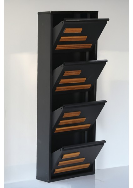 4 Raflı Mdf Dekorlu Metal Ayakkabılık