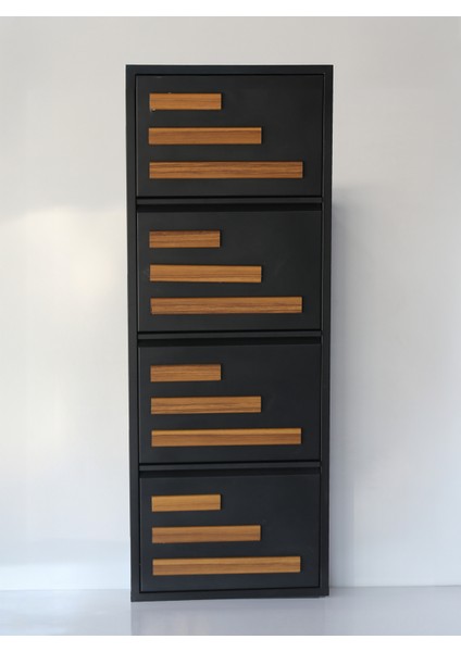 4 Raflı Mdf Dekorlu Metal Ayakkabılık