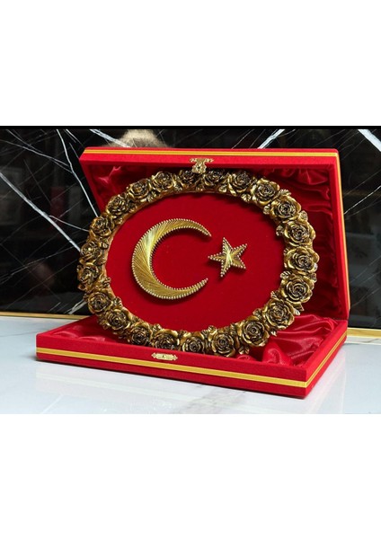 Polyester Çerçeveli Ay Yıldızlı Filografi Plaket – El Yapımı Türk Bayrağı Desenli