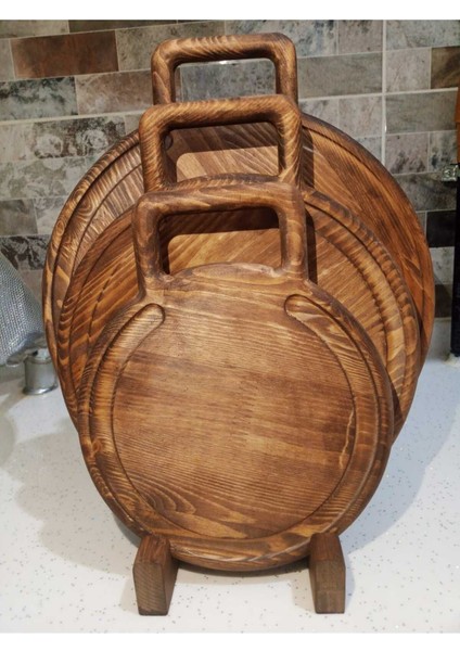 Luxury Kesme Tahtası 3'lü Set, Dekoratif Ahşap Sunumluk Kahverengi (Ceviz Rengi) 1 Adet