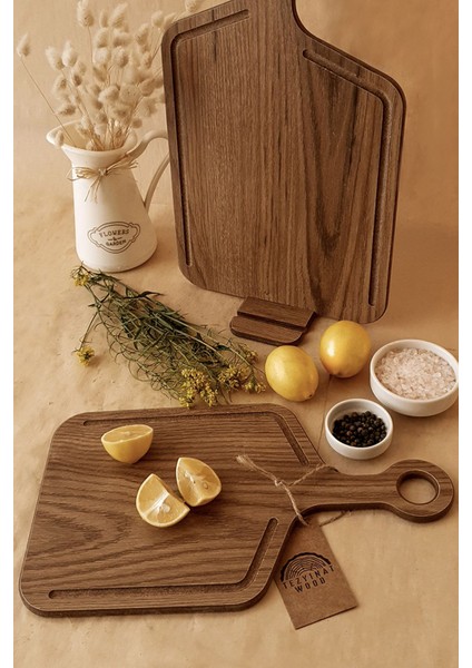 Luxury -Yaylacık Serisi Sunum Kesme Tahtası ve Stand 3 Parça Ahşap Görünümlü 8 mm Mdf 1 Adet