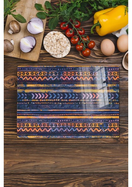 Luxury Cam Kesme Tahtası, Kalın ve Kırılmaz Cam - Boho Temalı - 21*30CM - Doğrama Tahtası, Mutfak Dekoru 1 Adet