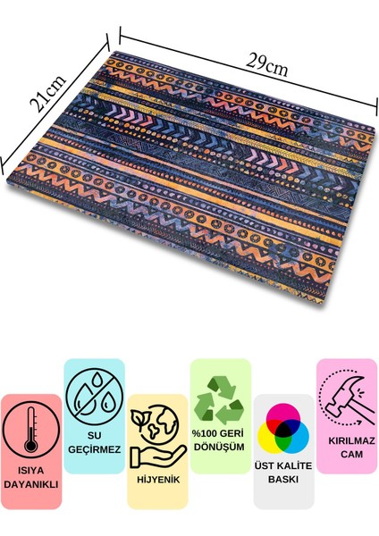 Luxury Cam Kesme Tahtası, Kalın ve Kırılmaz Cam - Boho Temalı - 21*30CM - Doğrama Tahtası, Mutfak Dekoru 1 Adet modelleri