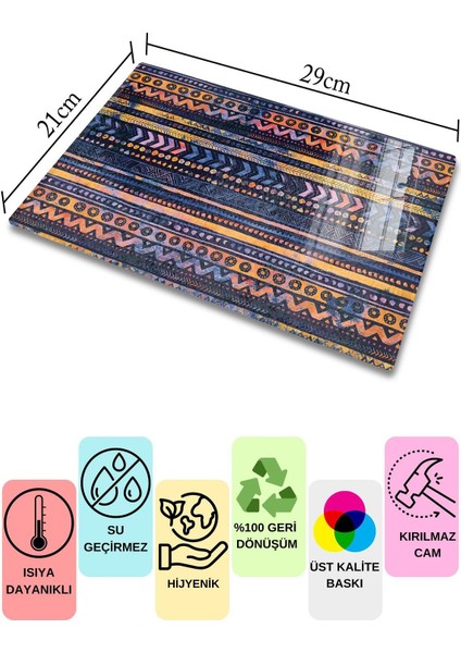 Luxury Cam Kesme Tahtası, Kalın ve Kırılmaz Cam - Boho Temalı - 21*30CM - Doğrama Tahtası, Mutfak Dekoru 1 Adet fırsatları