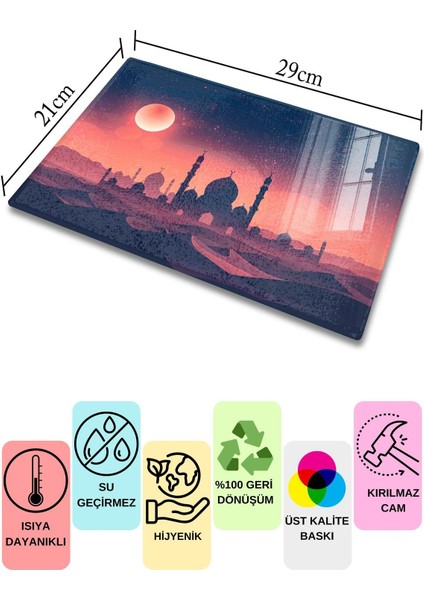 Luxury Cam Kesme Tahtası, Doğrama Tahtası, Ramazan Özel Desen, Kalın ve Temperli Kırılmaz Cam, 21*30CM 1 Adet fiyatları