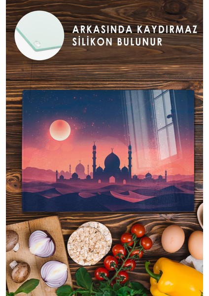 Luxury Cam Kesme Tahtası, Doğrama Tahtası, Ramazan Özel Desen, Kalın ve Temperli Kırılmaz Cam, 21*30CM 1 Adet modelleri