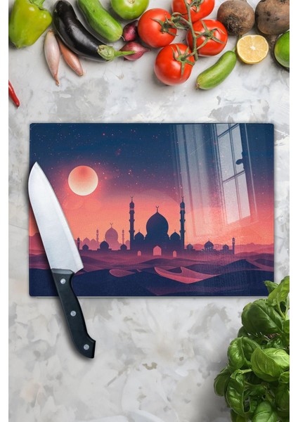 Luxury Cam Kesme Tahtası, Doğrama Tahtası, Ramazan Özel Desen, Kalın ve Temperli Kırılmaz Cam, 21*30CM 1 Adet fırsatları