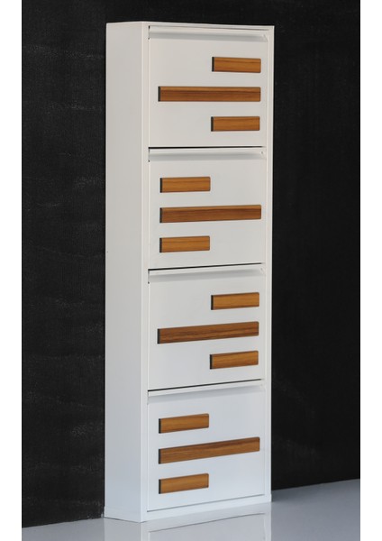 4 Raflı Mdf Dekorlu Metal Ayakkabılık