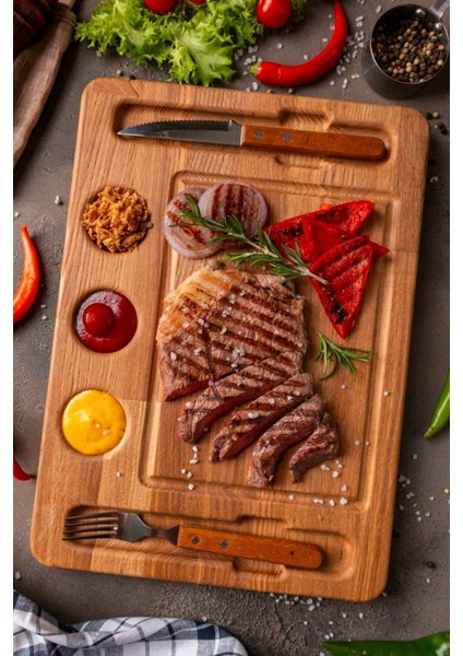 Luxury Ahşap Kesme Tahtası - Premium Steak Sunum - Ahşap Soslu Sunum Tabağı - Premium Kalite Sunum 1 Adet fiyatları