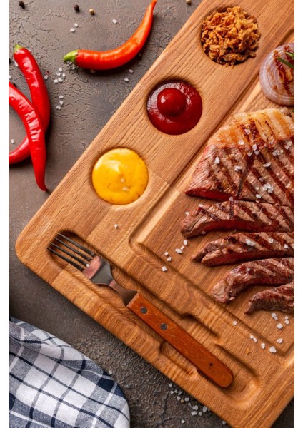 Luxury Ahşap Kesme Tahtası - Premium Steak Sunum - Ahşap Soslu Sunum Tabağı - Premium Kalite Sunum 1 Adet modelleri