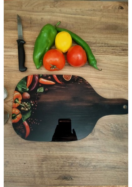 Luxury Askılı Cam Kesme Tahtası, Dekoratif Cam Kesme Tahtası, 20 cm x 35,5 Cm, ( 5 mm Cam Kalınlığı ) 1 Adet