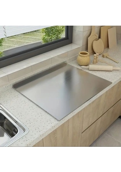 Luxury Paslanmaz Çelik 50 x 40 cm Metal Tezgah Koruyucu L Büküm Tek Taraf Büküm 1 Adet