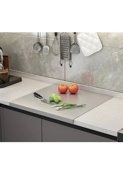 Luxury Paslanmaz Çelik 50 x 40 cm Metal Tezgah Koruyucu L Büküm Tek Taraf Büküm 1 Adet