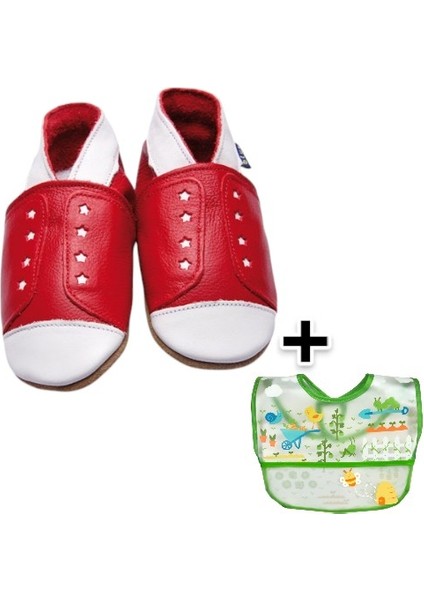 Ikili Set, 6-18AY Iplay Mama Önlüğü ve 0-6AY Bebek Sneaker Red El Yapımı Hakiki Deriden Patik