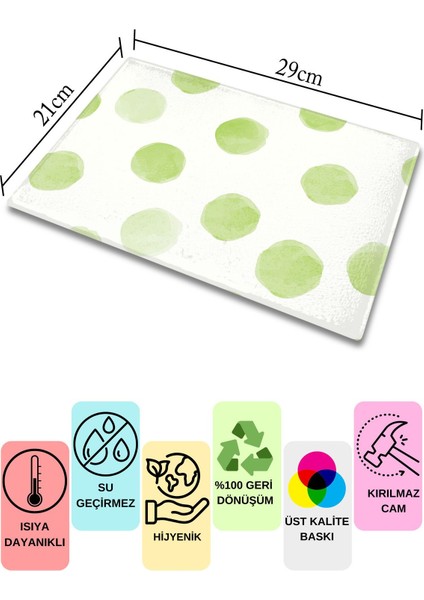 Luxury Kesme Tahtası, Kalın ve Kırılmaz Cama Baskı - Pastel Yeşil Punto Baskılı - 21*30CM, Doğrama Tahtası 1 Adet fiyatları