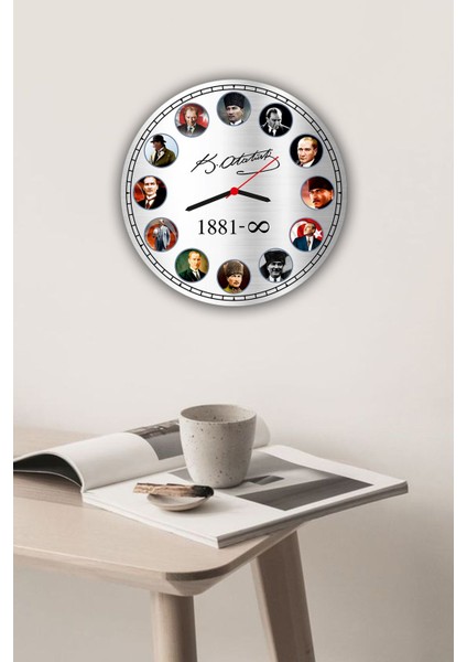 Atatürk Resimleri Baskılı Duvar Saati