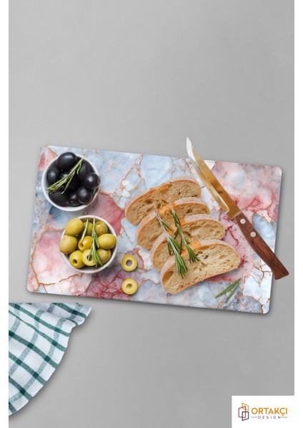 Luxury Pembe Mermer Desenli | Temperli Cam Kesme Tahtası - Cam Kesme Tablası 25*35 cm 1 Adet fiyatları