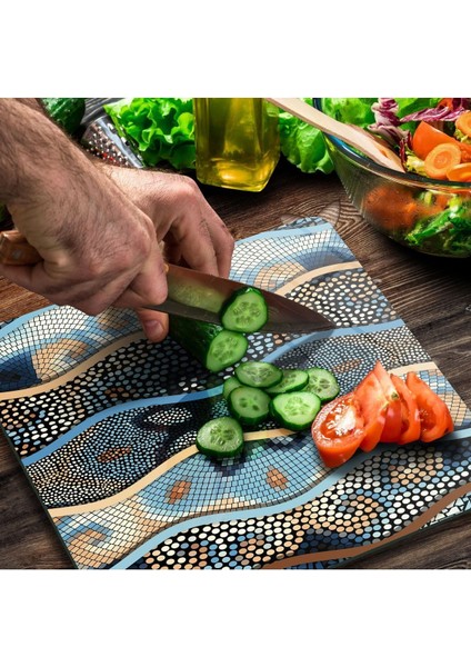 Luxury Cam Kesme Tahtası Kare Mozaik Çini Desenli 30 x 30 cm 1 Adet modelleri