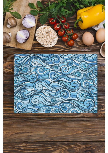 Luxury Kesme Tahtası, Kalın ve Kırılmaz Cama Baskı, Mavi Okyanus Çizim Baskılı - 21*30CM, Doğrama Tahtası 1 Adet modelleri