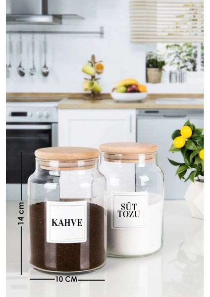 2'li Stantsız Bambu Kapaklı Süt Tozu Kahve Etiketli Kavanoz 800 ml