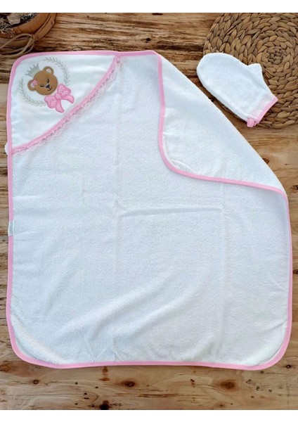 Bear Nakışlı Pareolu 4lü Kız Bebek Havlu Silgi Takımı Pembe modelleri