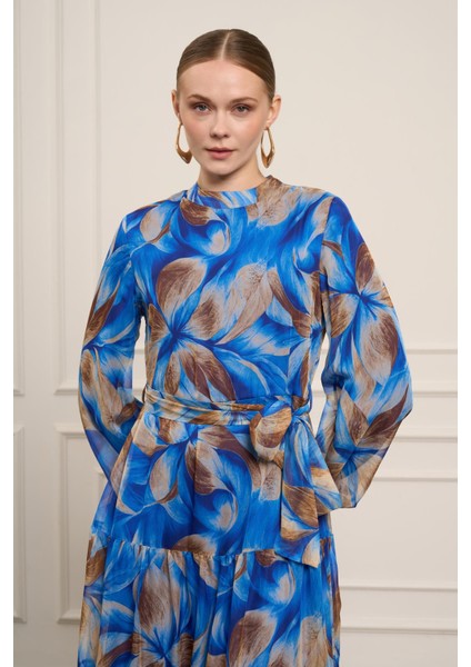 Kadın İpek Şifon Elbise Saks Mavi 31058 fiyatları