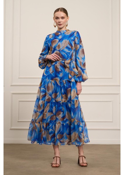 Kadın İpek Şifon Elbise Saks Mavi 31058 fırsatları