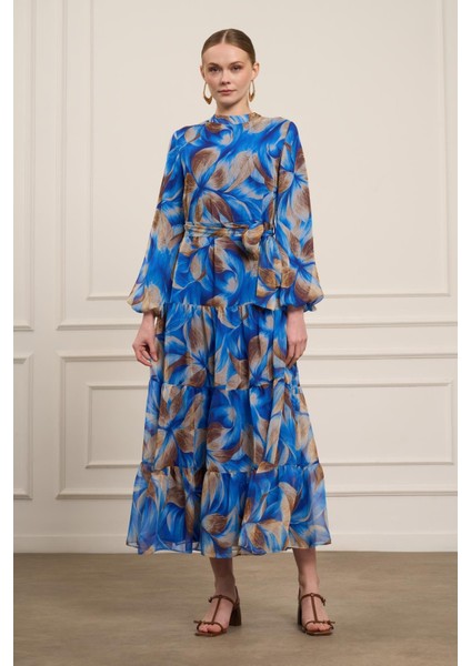 Kadın İpek Şifon Elbise Saks Mavi 31058 indirimleri