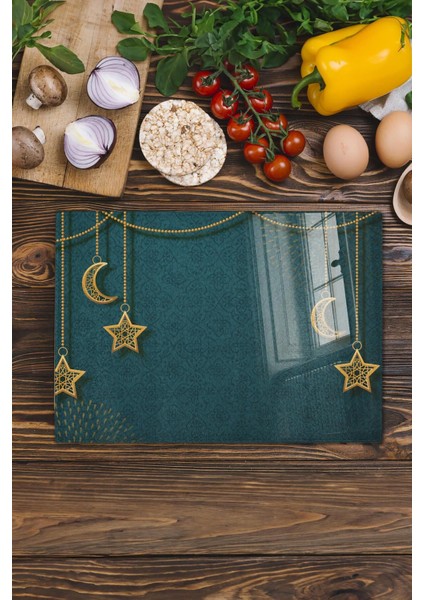 Cam Kesme Tahtası, Doğrama Tahtası, Ramazan Özel Desen, Kalın ve Temperli Kırılmaz Cam, 21*30CM 1 Adet