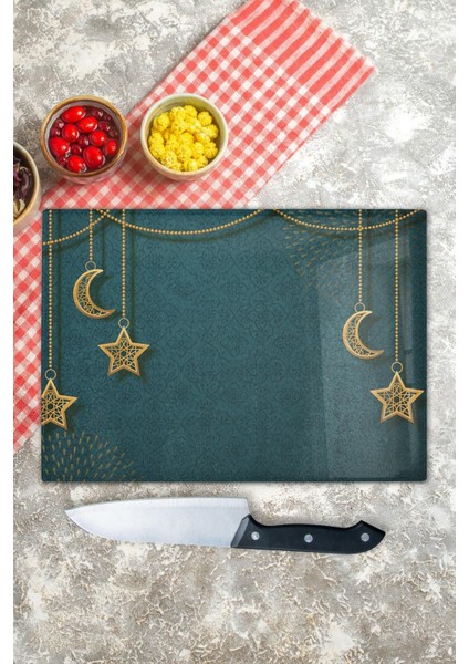 Cam Kesme Tahtası, Doğrama Tahtası, Ramazan Özel Desen, Kalın ve Temperli Kırılmaz Cam, 21*30CM 1 Adet indirimleri