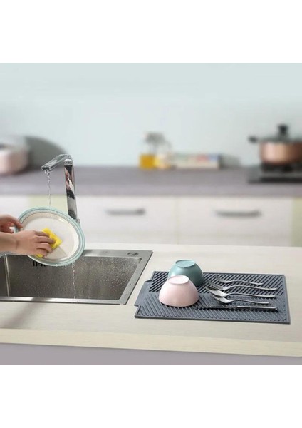 Luxury Büyük Boy Antrasit Silikon Bulaşık Kurutma Matı Bulaşıklık 1 Adet fiyatları