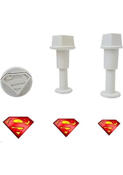 Luxury Superman Şekilli Mini Enjektörlü Kopat Şeker Hamuru Basmalı Kalıp Küçük Boy 3 Lü 1 Adet