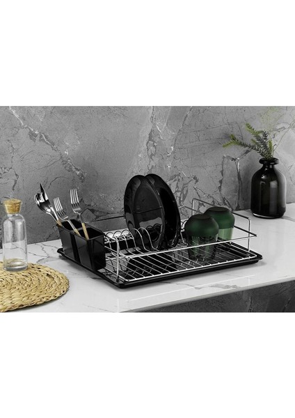 Luxury Modern Tek Katlı Paslanmaz Metal Bulaşıklık Tabaklık Sepeti Tezgah Üstü KROM-DC-5683 1 Adet