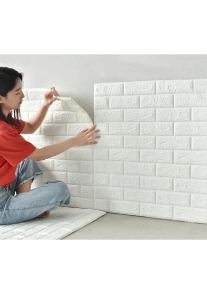 Luxury Kendinden Yapışkanlı Esnek Köpük Beyaz Taş Desen Duvar Kağıdı Paneli 50 x 30 1 Adet