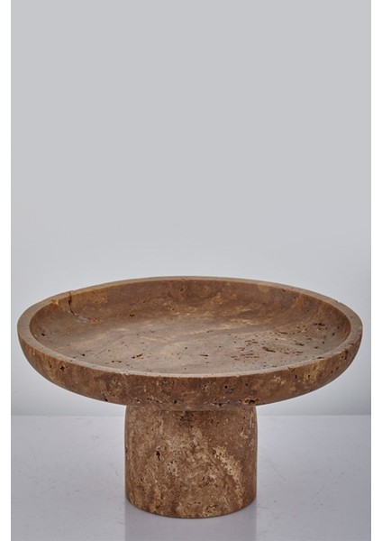 Evza Traverten Ayaklı Sunum Tabağı Kahverengi 29*29*16 cm