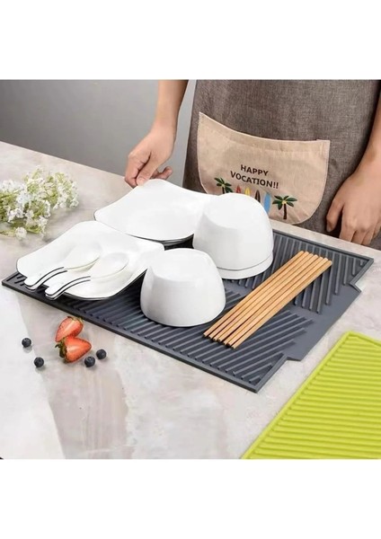 Luxury Büyük Boy Silikon Su Toplamaz Bulaşık Kurutma Matı Bulaşıklık - Bulaşık Altlığı 44 x 33 cm 1 Adet