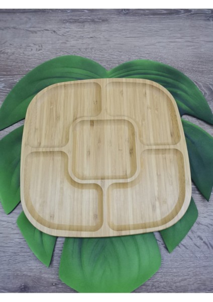 Luxury Bambu 5 Bölmeli Kare Çerezlik Kahvaltılık 1 Adet