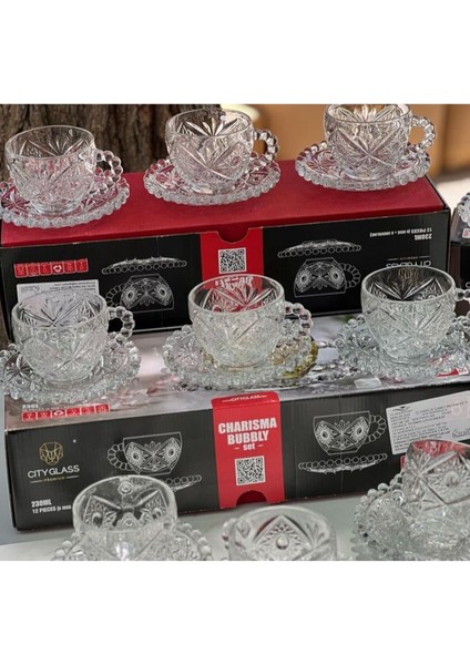Luxury 12 Parça Kristal Boncuklu Çay&nescafe Fincan Seti 1 Adet