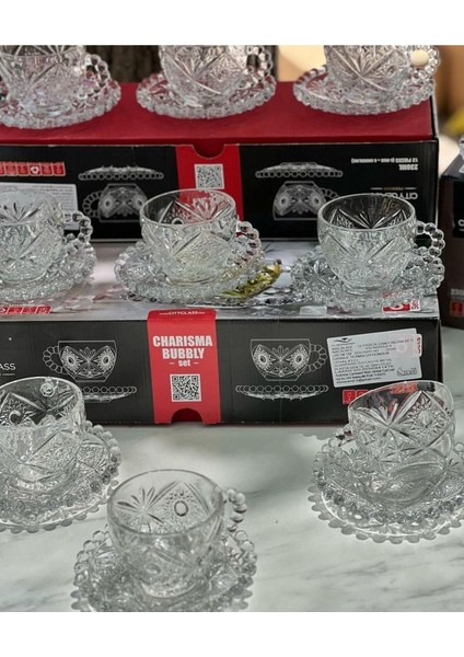 Luxury 12 Parça Kristal Boncuklu Çay&nescafe Fincan Seti 1 Adet