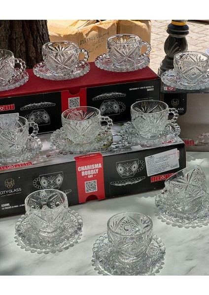 Luxury 12 Parça Kristal Boncuklu Çay&nescafe Fincan Seti 1 Adet