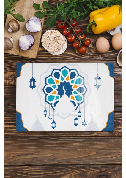Luxury Cam Kesme Tahtası, Doğrama Tahtası, Ramazan Özel Desen, Kalın ve Temperli Kırılmaz Cam, 21*30CM 1 Adet