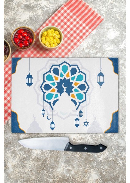 Luxury Cam Kesme Tahtası, Doğrama Tahtası, Ramazan Özel Desen, Kalın ve Temperli Kırılmaz Cam, 21*30CM 1 Adet indirimleri